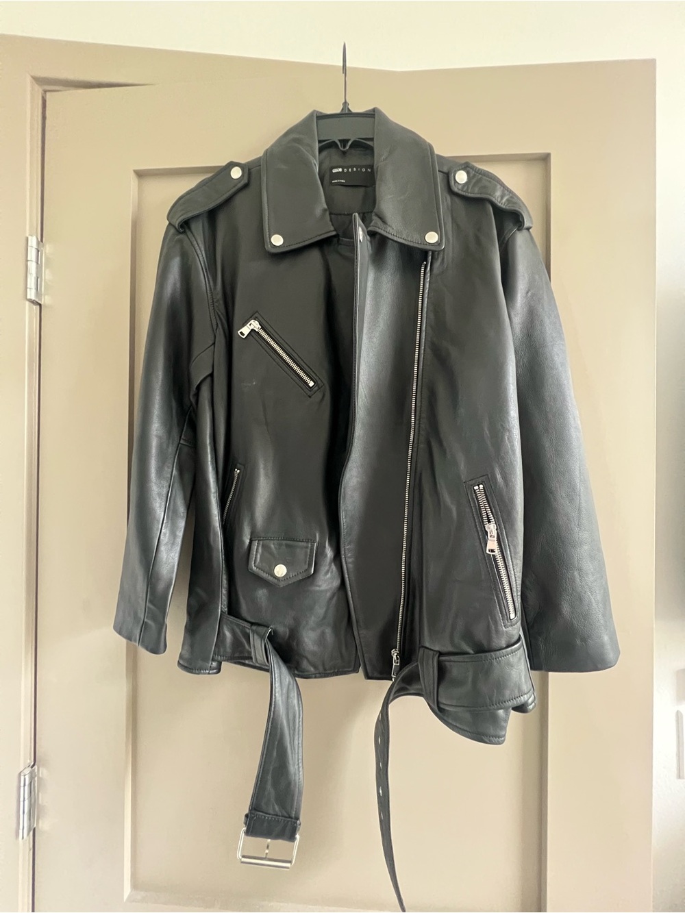 ASOS Black Faux Leather Biker Jacket with Silver Hardware
